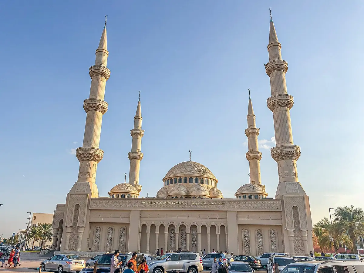 The Mary, Mother of Jesus Mosque in Abu Dhabi with its tall white minarets