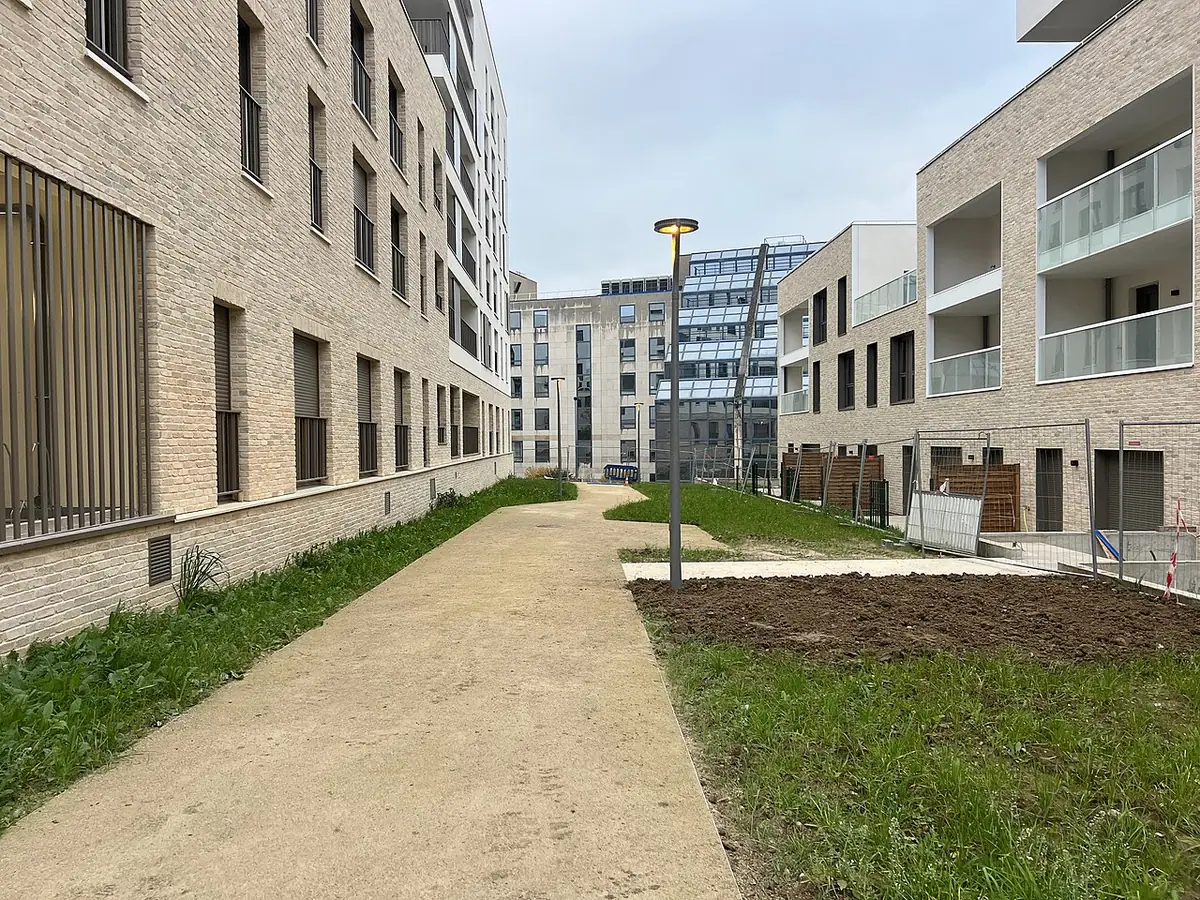 Un ensemble résidentiel récent à Antony, façades claires le long d’une allée nouvellement aménagée