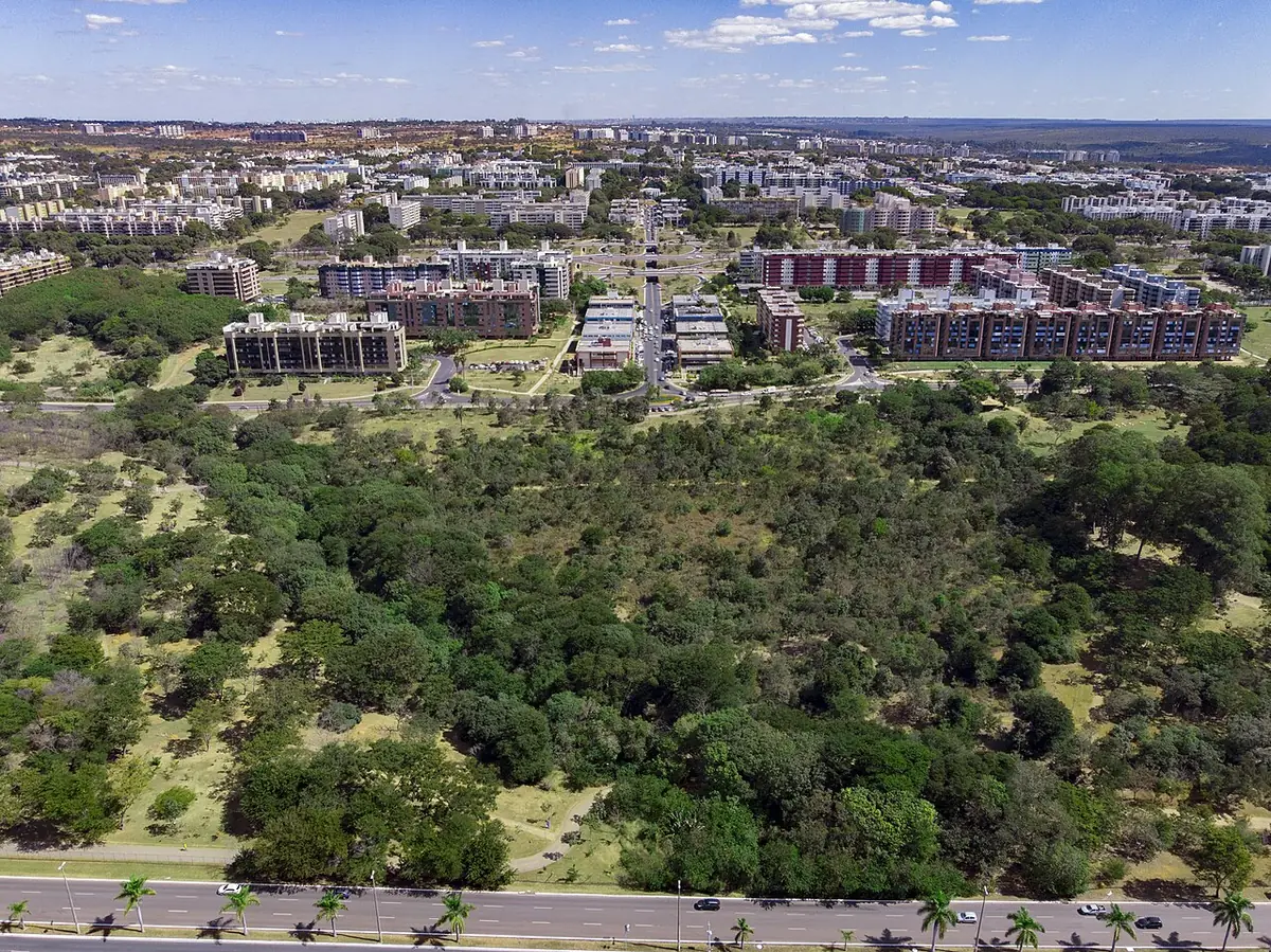 Vue aérienne des quartiers résidentiels arborés près du parc Olhos D’Água