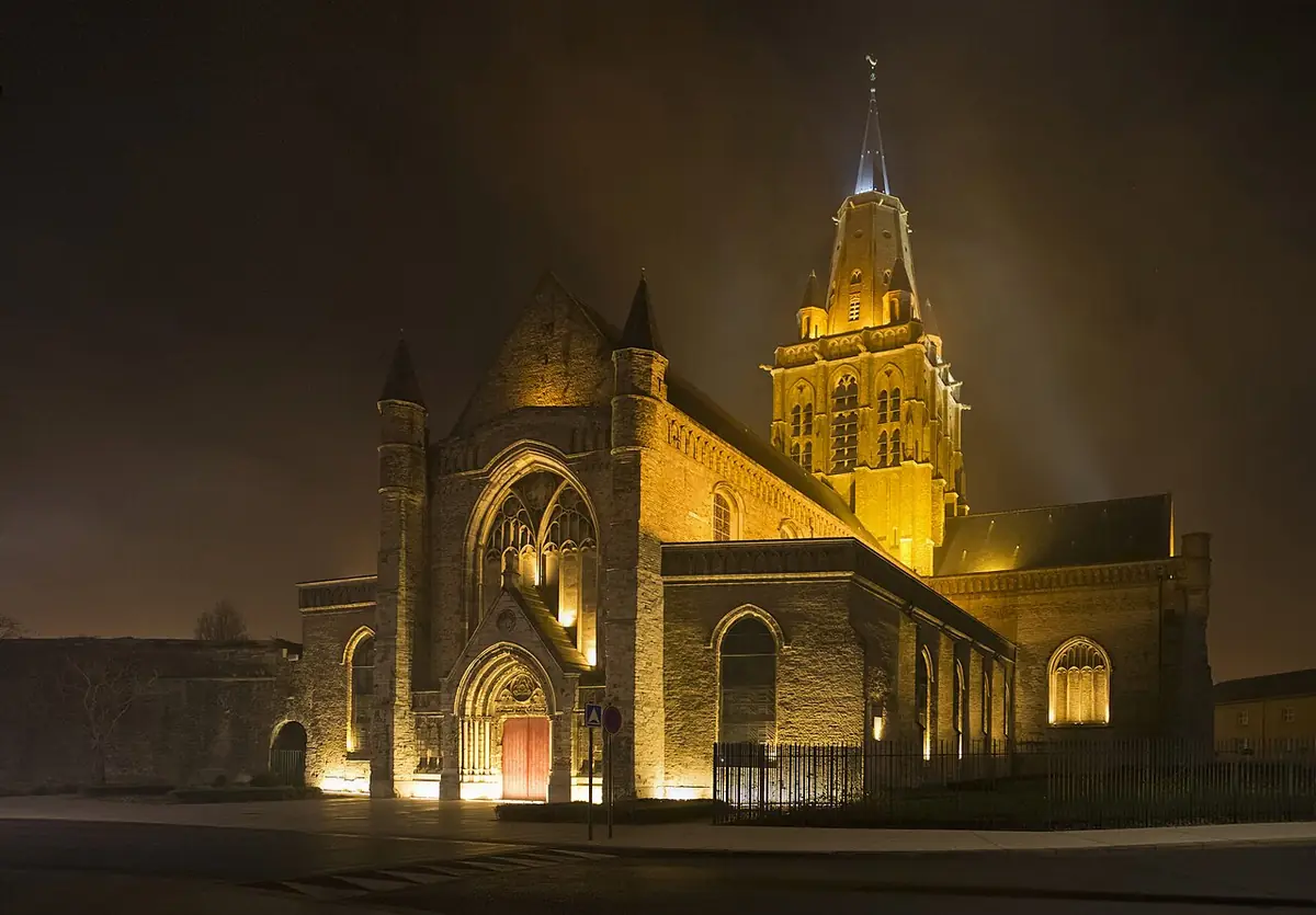 L’église Notre-Dame de Calais illuminée la nuit