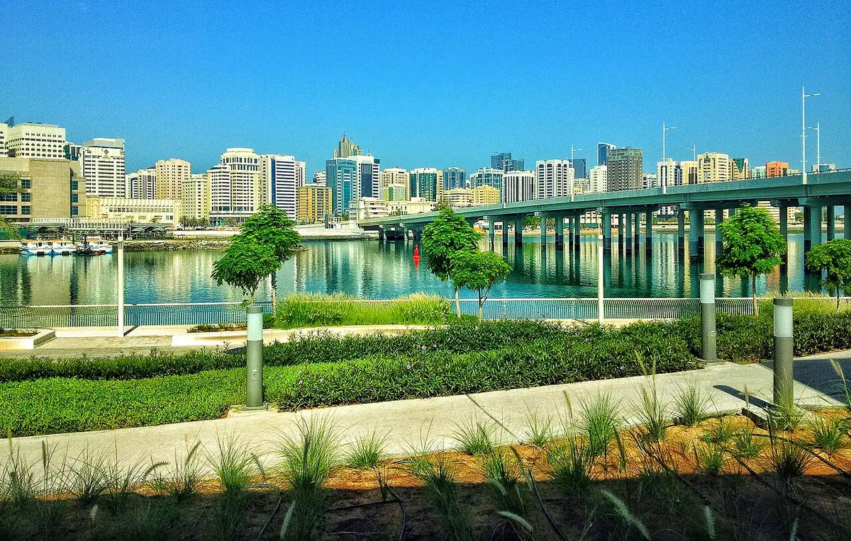 A waterfront view of Abu Dhabi's Tourist Club Area from Al Maryah Island