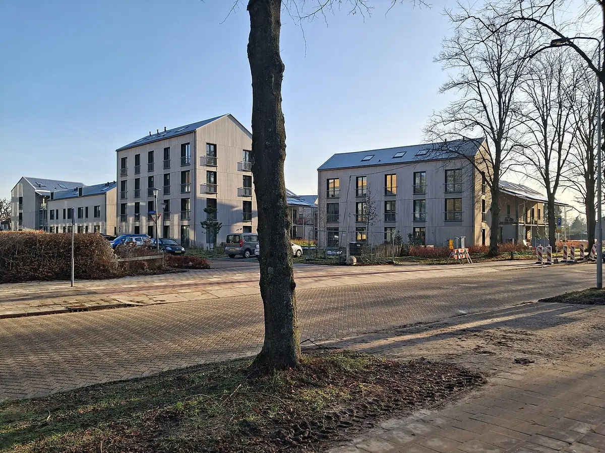 Le nouveau quartier CPO meer & deel à Eindhoven, immeubles et rue pavée