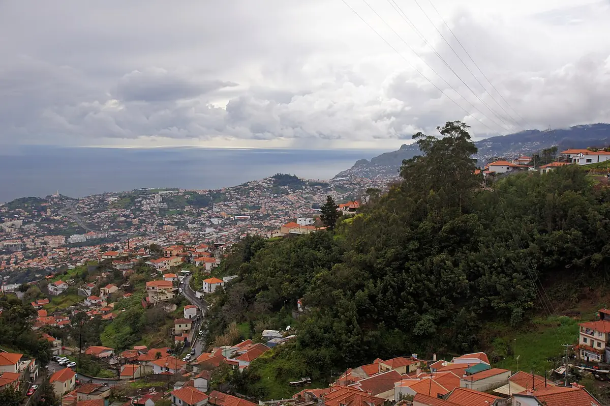 Vue panoramique sur les toits et maisons de Funchal, jusqu’à la mer
