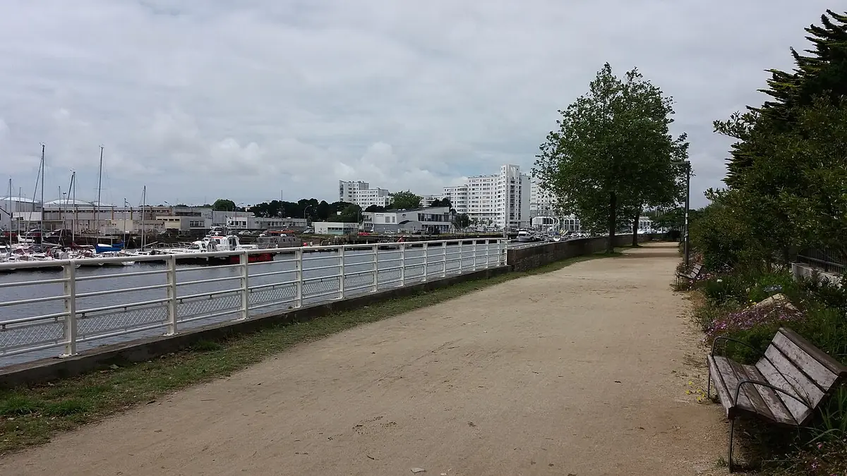 La promenade du Péristyle à Lorient, allée bordée d’arbres le long du port de plaisance