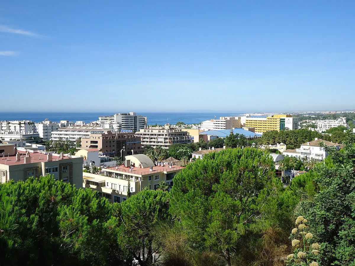 Vue aérienne de Marbella, entre pins et mer Méditerranée