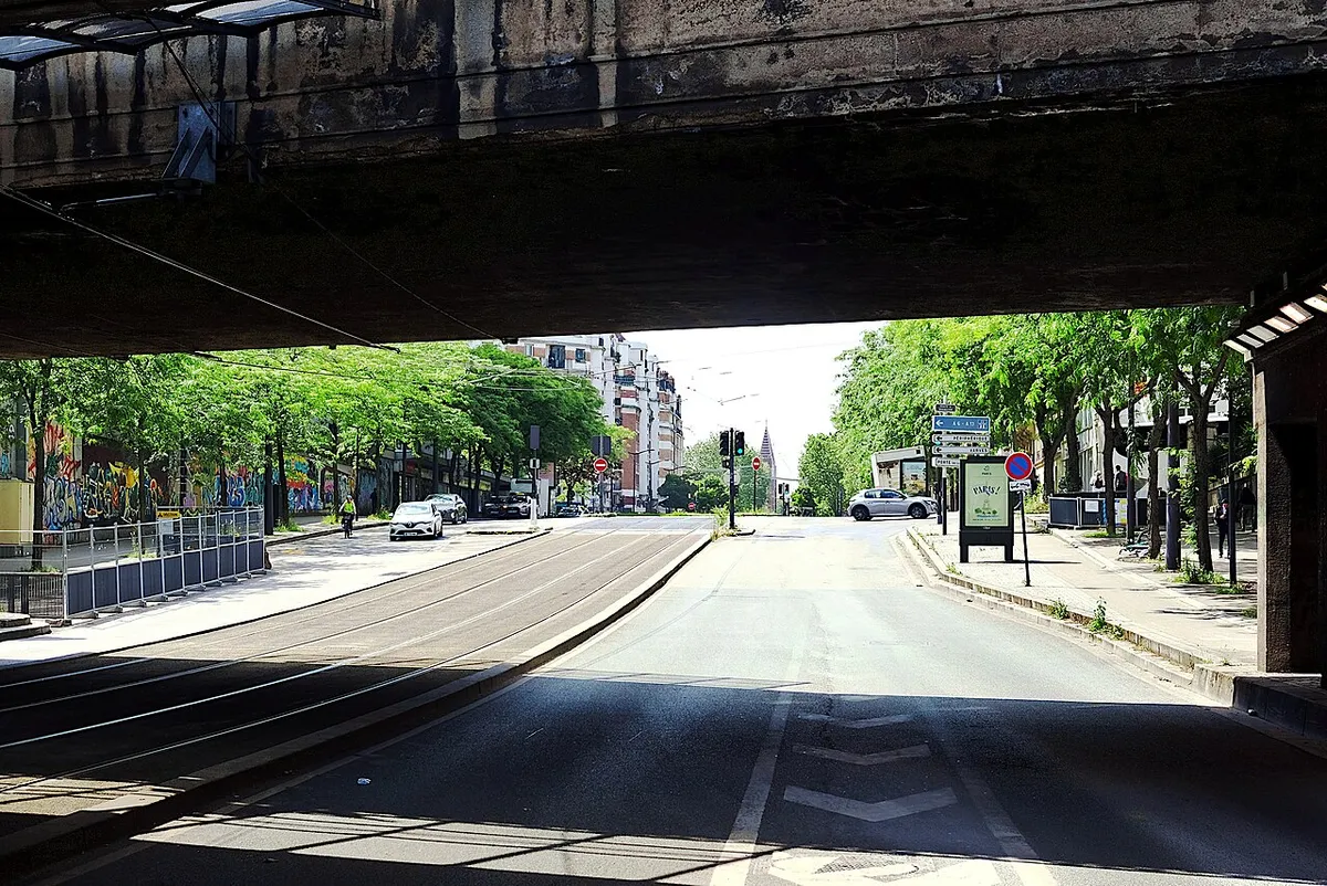 Le boulevard Levebvre vu depuis le dessous du pont SNCF - Paris 15.
