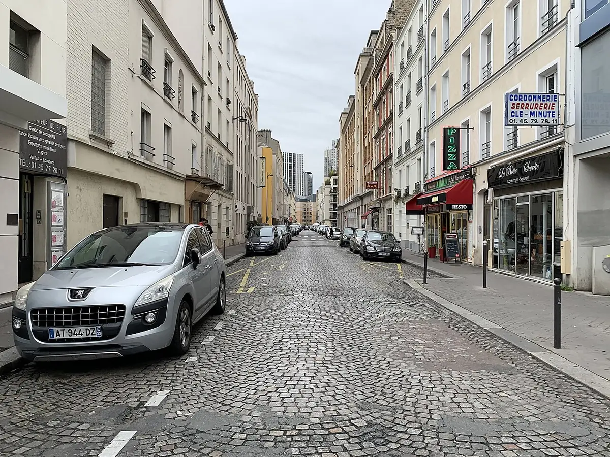 La rue Viala pavée et calme, quartier Grenelle