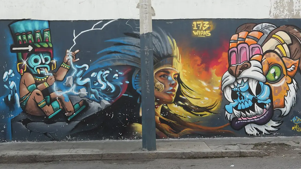 Une fresque murale colorée dans une rue de Puebla