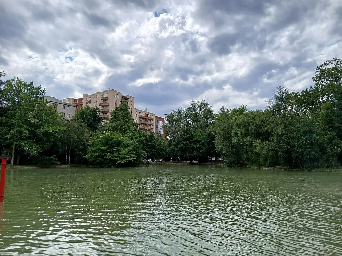 Le plan d’eau du jardin Compans Caffarelli, entouré d’arbres à Toulouse